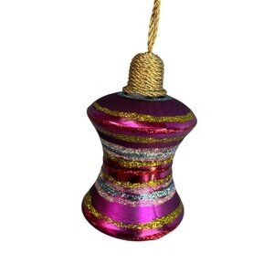 German Glass Glittered Spindle Ornament Purple Blue Gold 3 1/2 Inch Holiday Déco